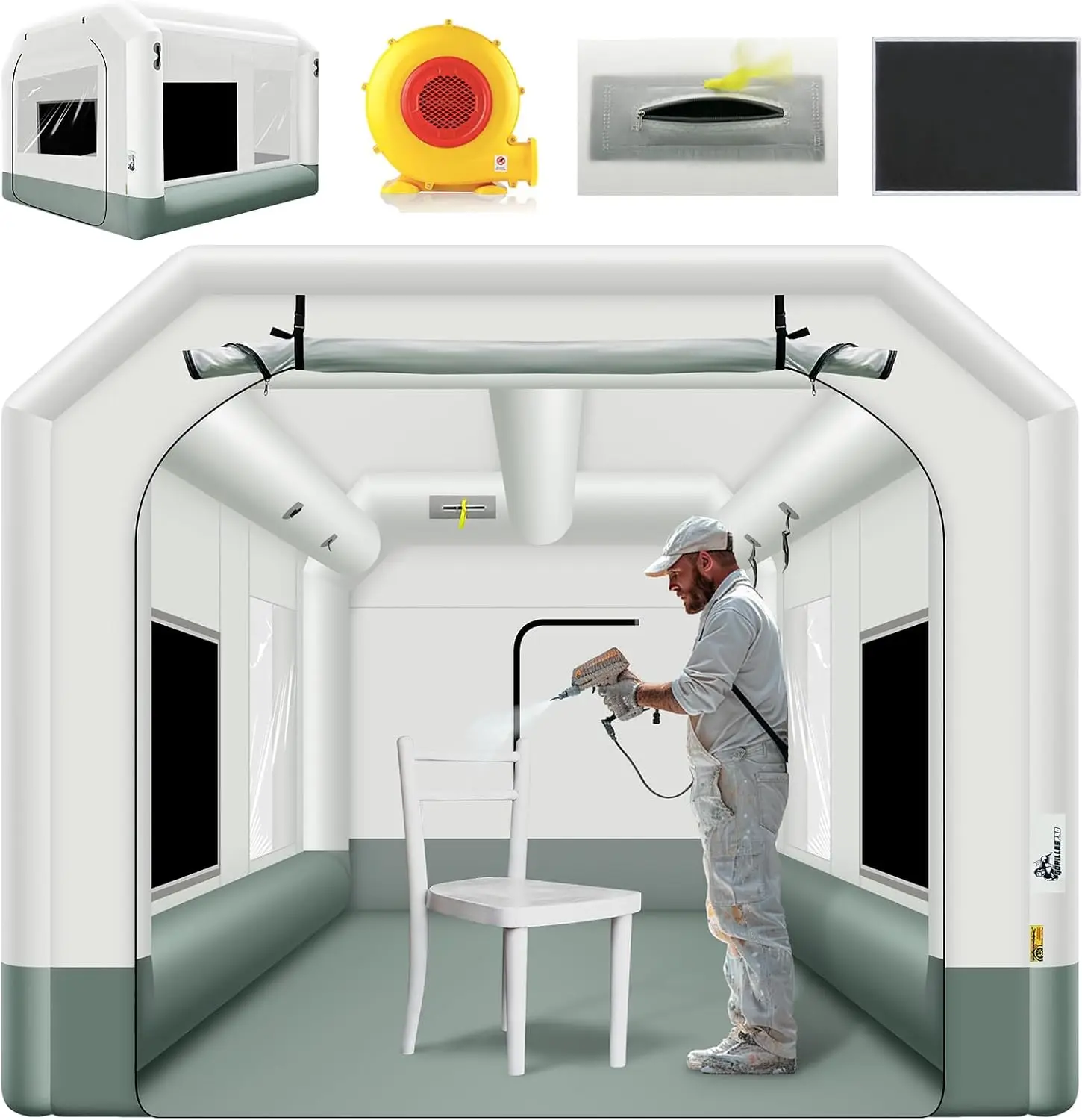 Inflatable Paint Booth - เต็นท์พ่นสีแบบเป่าลมขนาด 13x10x8 ฟุต พร้อมเครื่องเป่าลม 550 วัตต์,